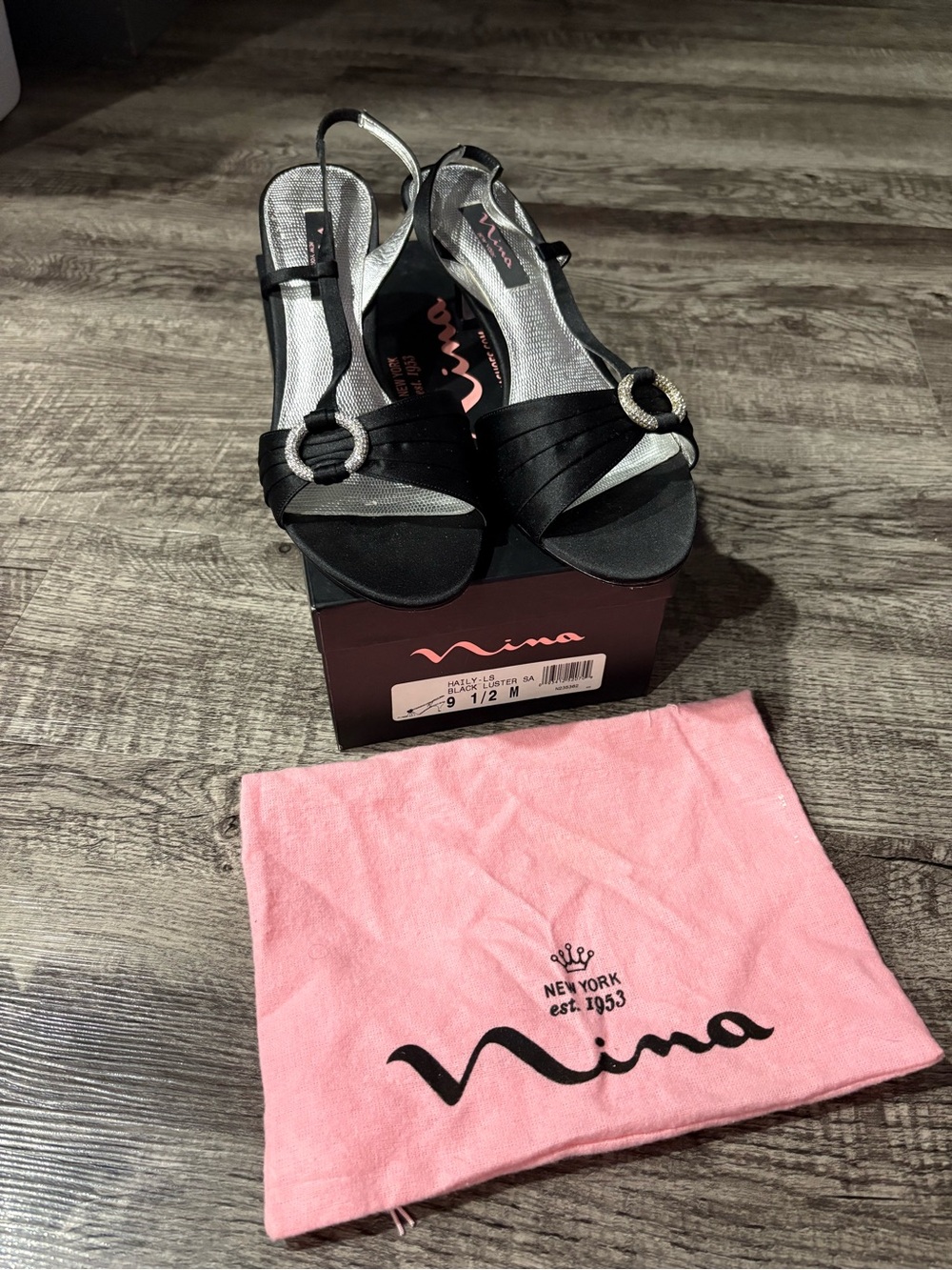 Nina New York Black Dressy Slingback Heels Size 9.5